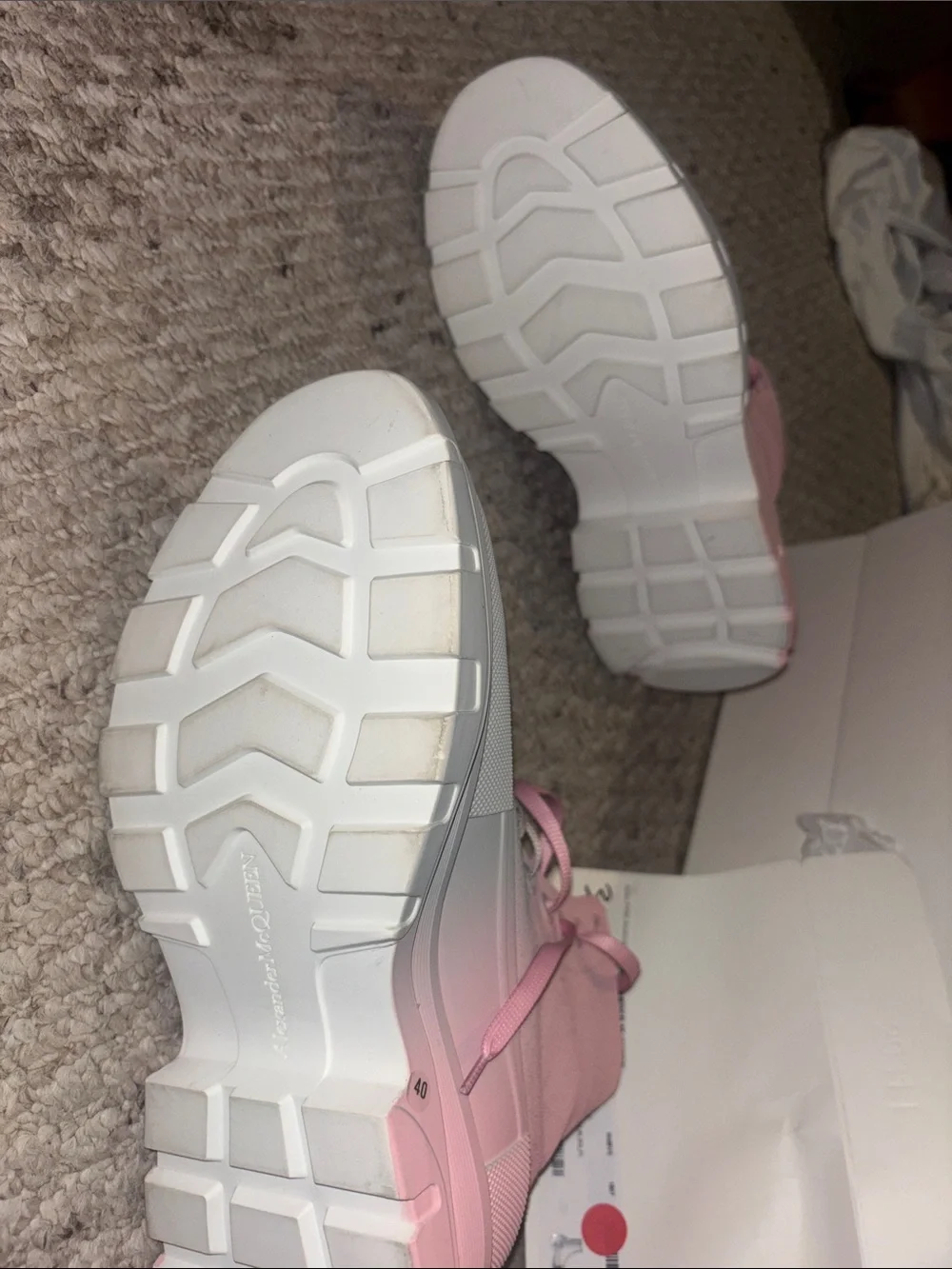 Alexander McQueen Pink and White Lace-Up High-Top Platform Boots - Picture 5 of 5